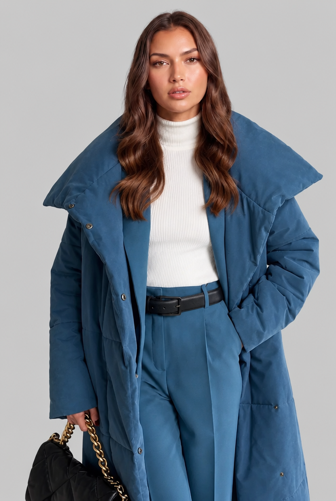 Long Puffer Coat with Oversized Collar Audrey Calvero