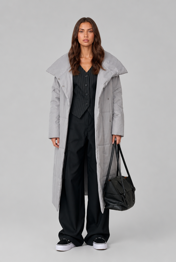 Long Puffer Coat with Oversized Collar Audrey Calvero