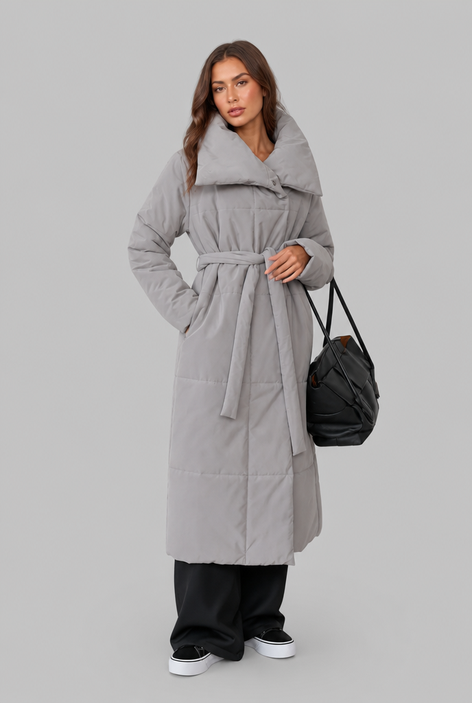 Long Puffer Coat with Oversized Collar Audrey Calvero