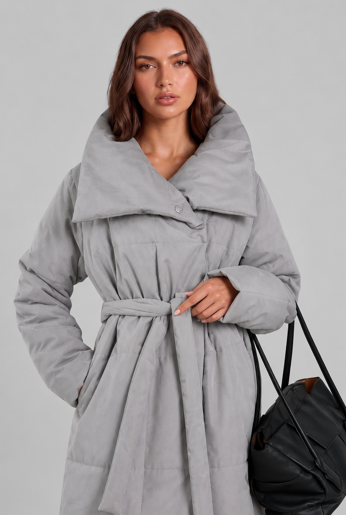 Long Puffer Coat with Oversized Collar Audrey Calvero