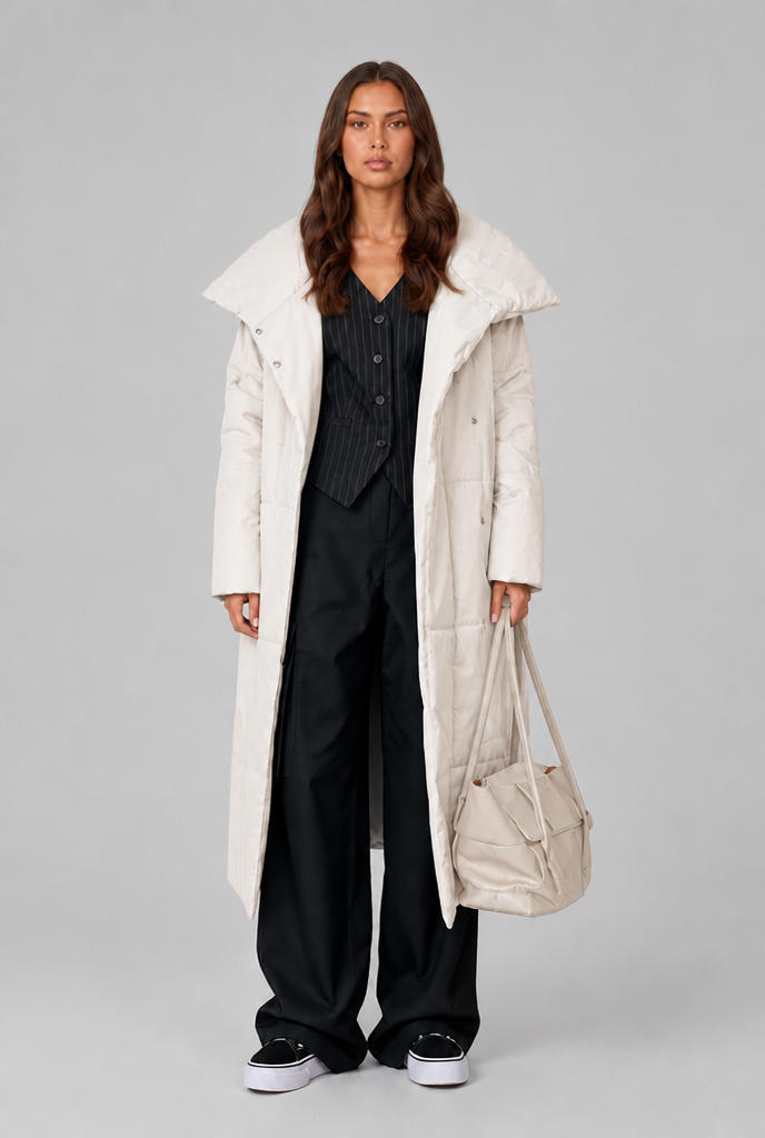 Long Puffer Coat with Oversized Collar Audrey Calvero
