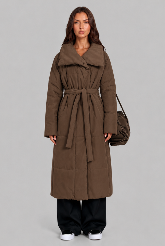 Long Puffer Coat with Oversized Collar Audrey Calvero