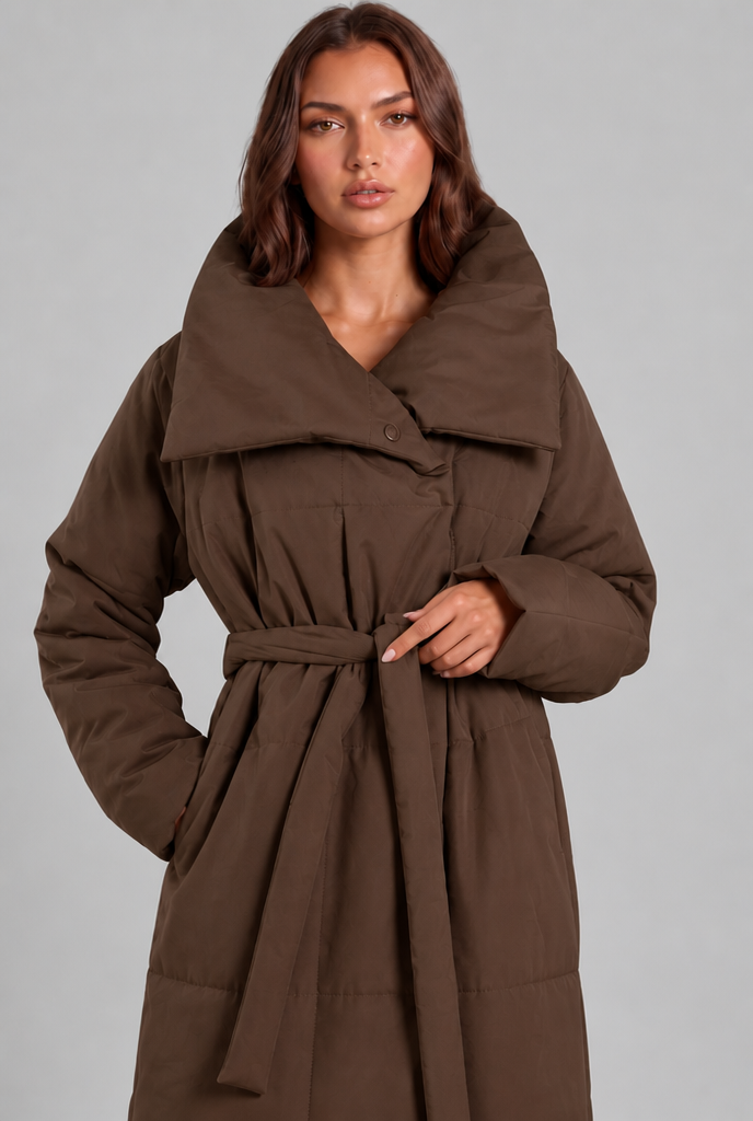Long Puffer Coat with Oversized Collar Audrey Calvero