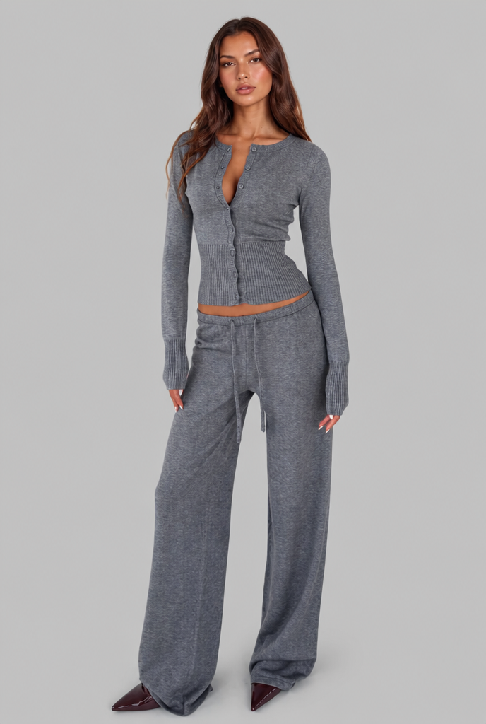 Ribbed Knit Cardigan & Trouser Set Audrey Calvero