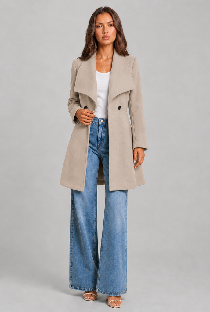 Wool Coat With Waterfall Collar Audrey Calvero