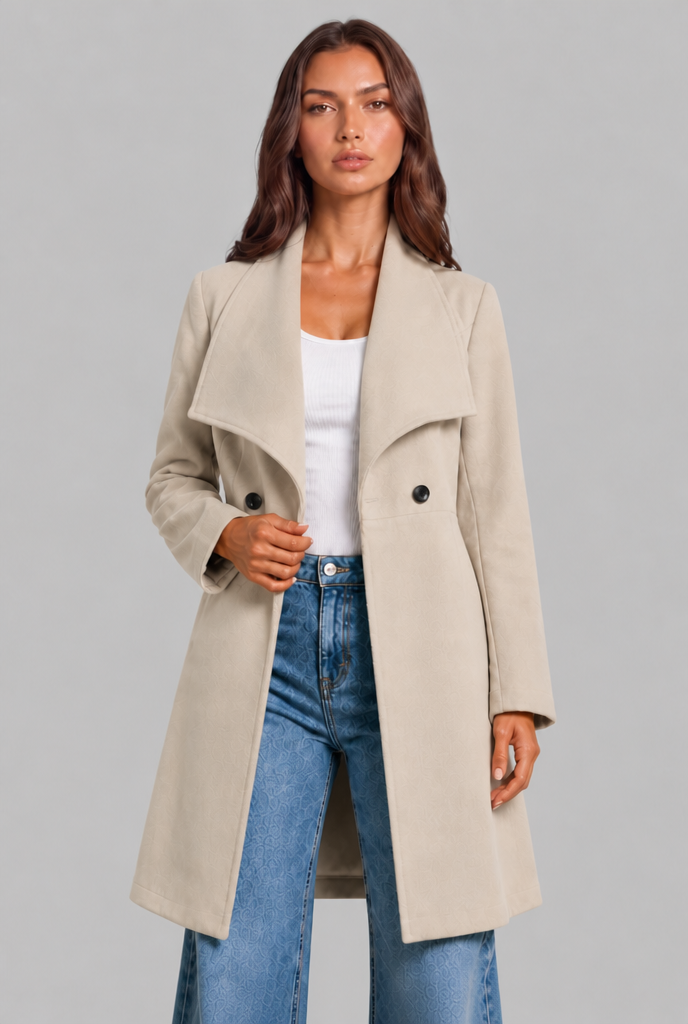 Wool Coat With Waterfall Collar Audrey Calvero