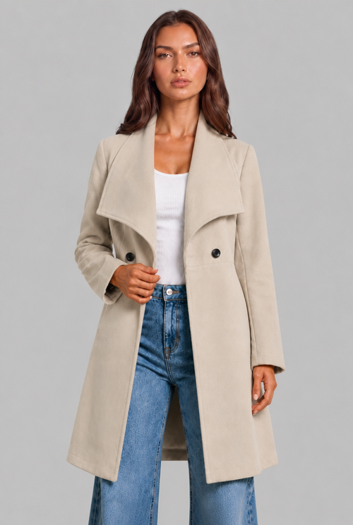 Wool Coat With Waterfall Collar Audrey Calvero