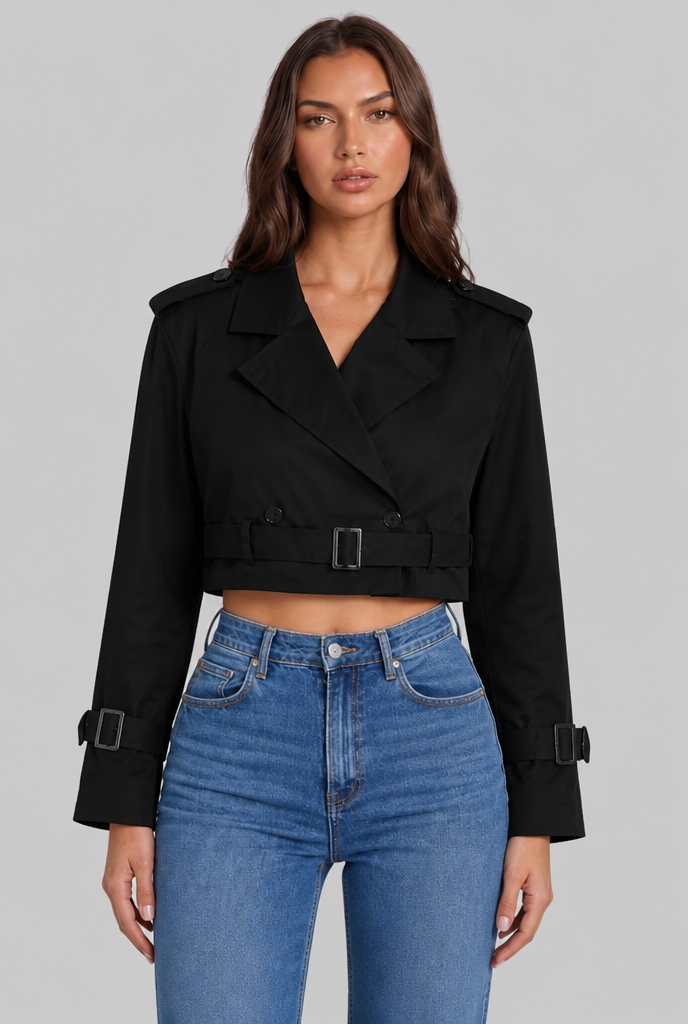 Cropped Trench Jacket with Buckle Cuffs