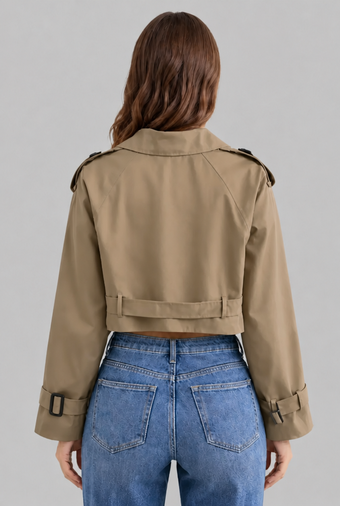 Cropped Trench Jacket with Buckle Cuffs
