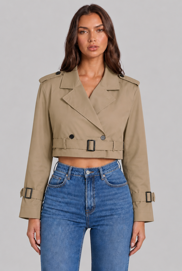Cropped Trench Jacket with Buckle Cuffs