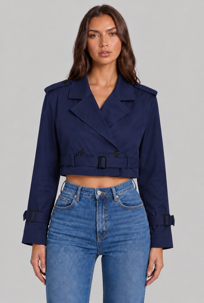 Cropped Trench Jacket with Buckle Cuffs