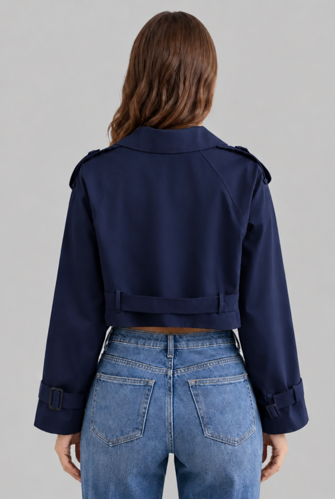 Cropped Trench Jacket with Buckle Cuffs