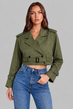 Cropped Trench Jacket with Buckle Cuffs