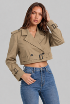 Cropped Trench Jacket with Buckle Cuffs