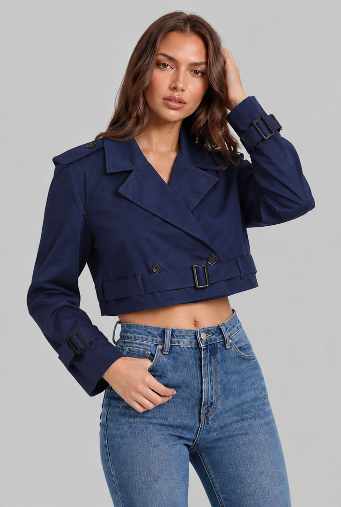 Cropped Trench Jacket with Buckle Cuffs