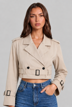 Cropped Trench Jacket with Buckle Cuffs