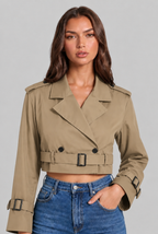 Cropped Trench Jacket with Buckle Cuffs