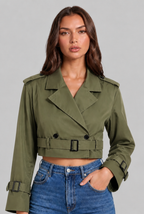 Cropped Trench Jacket with Buckle Cuffs