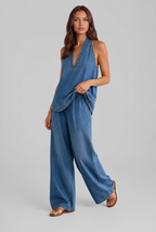 Denim Halter Top & Wide Leg Trouser Set