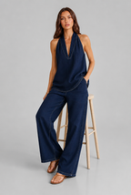Denim Halter Top & Wide Leg Trouser Set