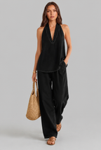 Denim Halter Top & Wide Leg Trouser Set