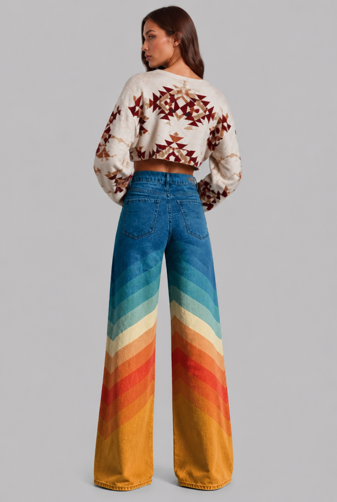 Wide Leg Jeans with Ombre Print