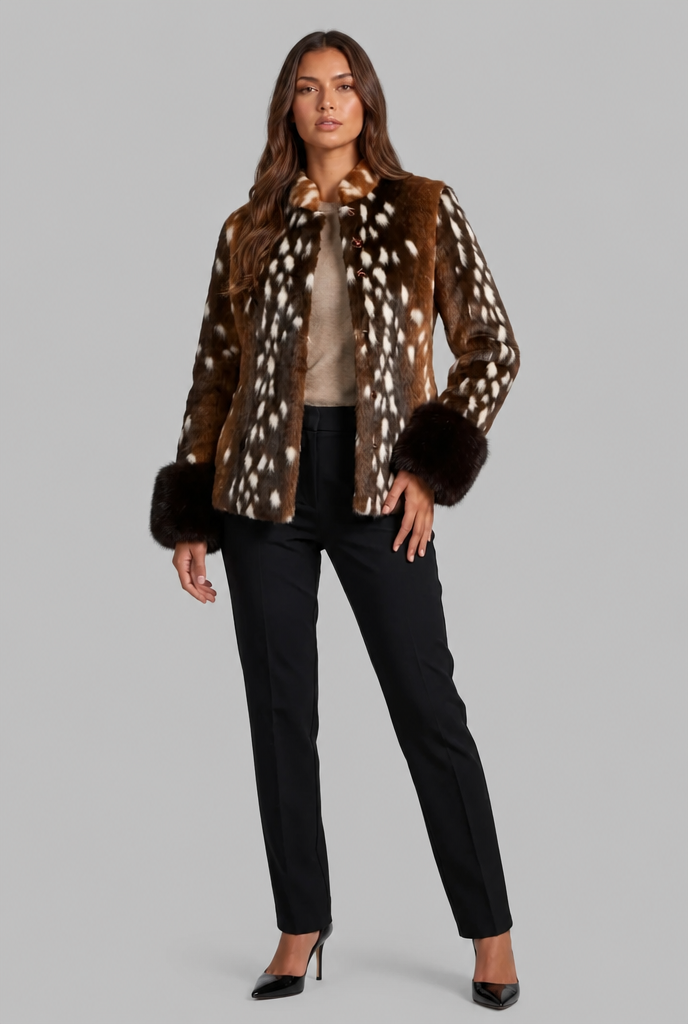 Bambi Faux Fur Jacket with Contrast Cuffs