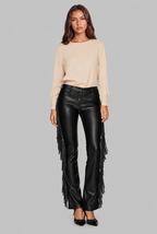 Faux Leather Flare Pants with Fringe