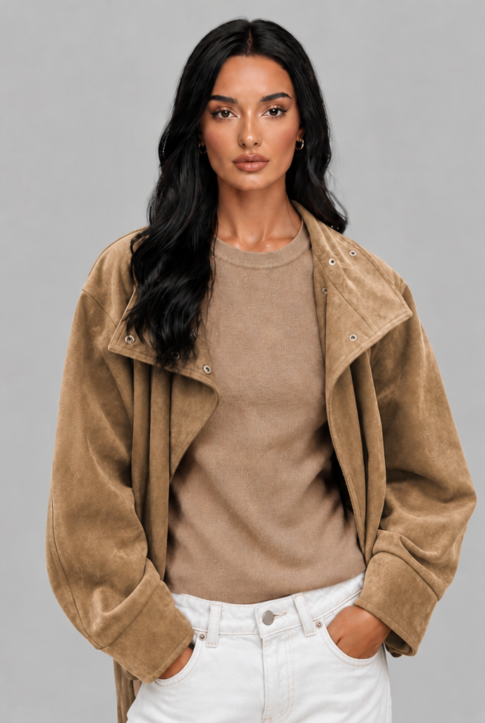 Belted Faux Suede Jacket