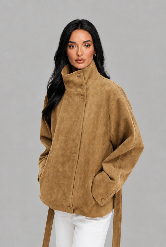 Belted Faux Suede Jacket