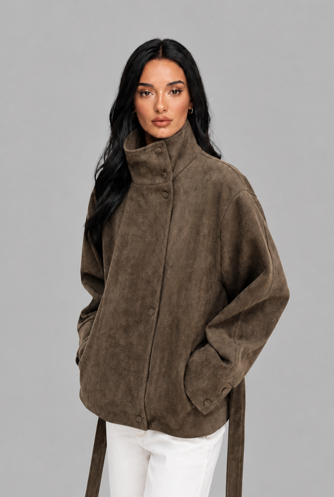 Belted Faux Suede Jacket