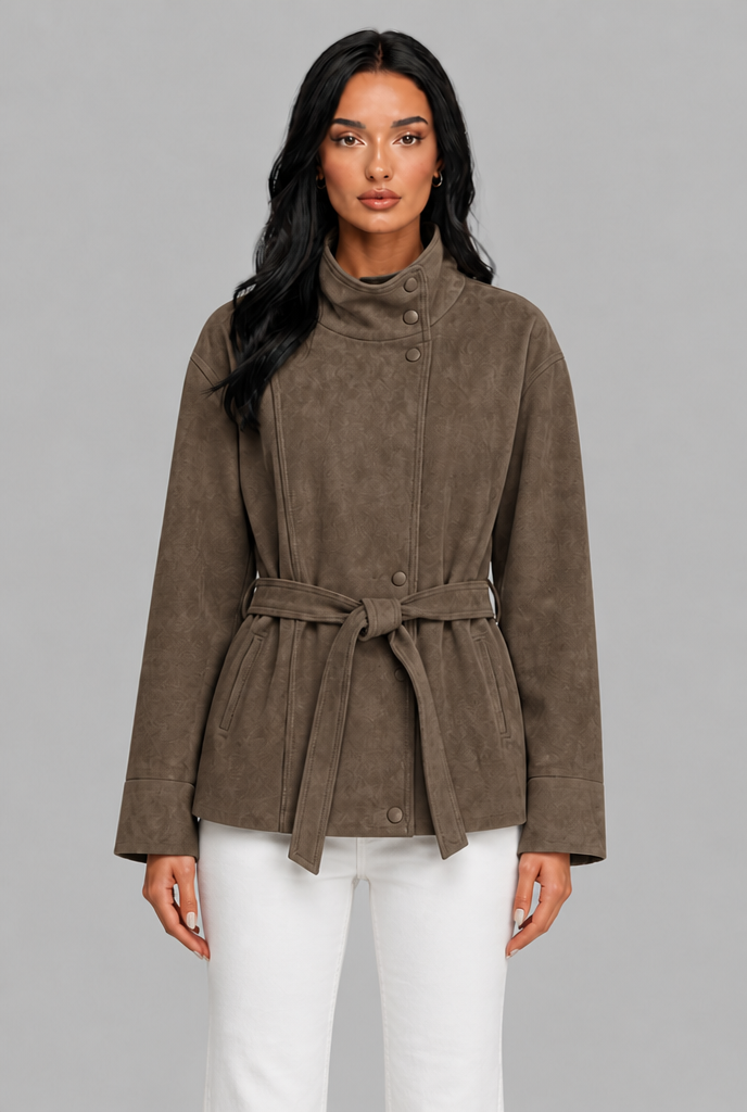 Belted Faux Suede Jacket