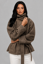 Belted Faux Suede Jacket