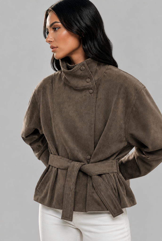 Belted Faux Suede Jacket