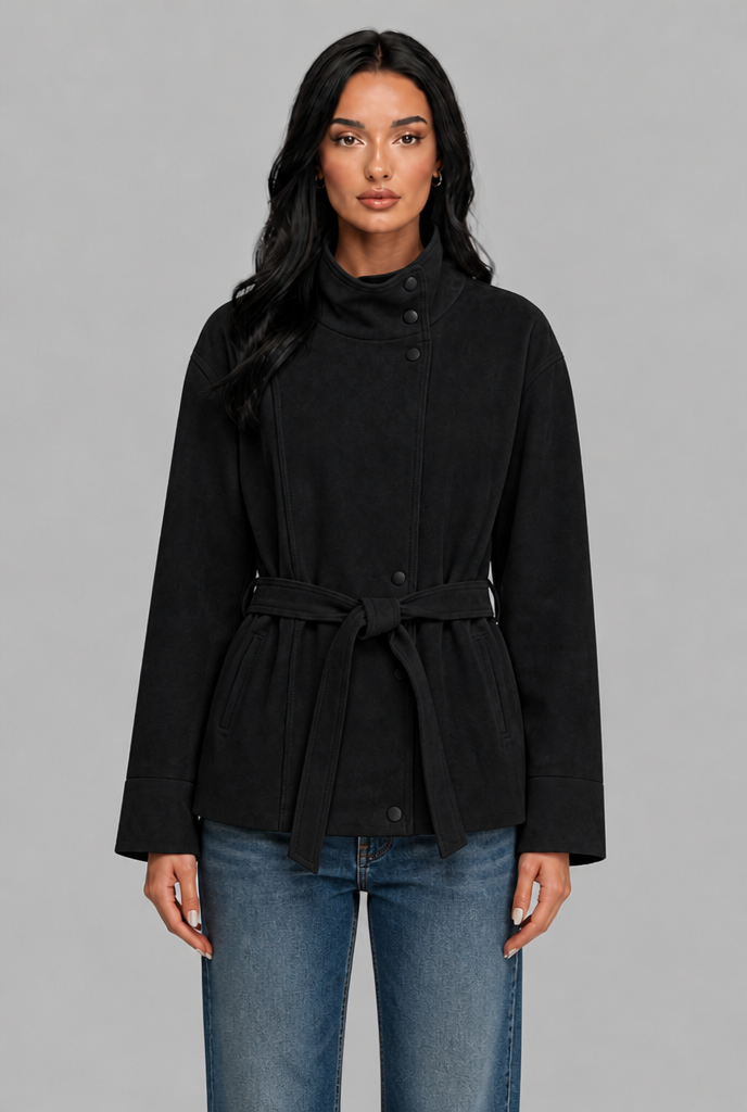 Belted Faux Suede Jacket