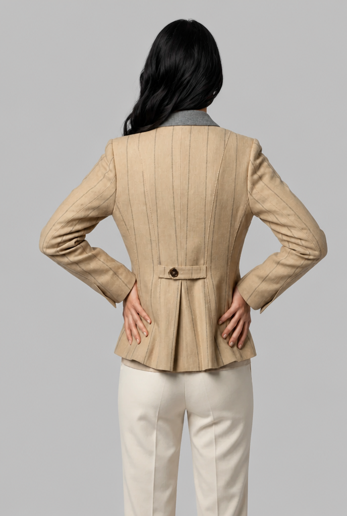 Pinstripe Blazer with Contrast Collar