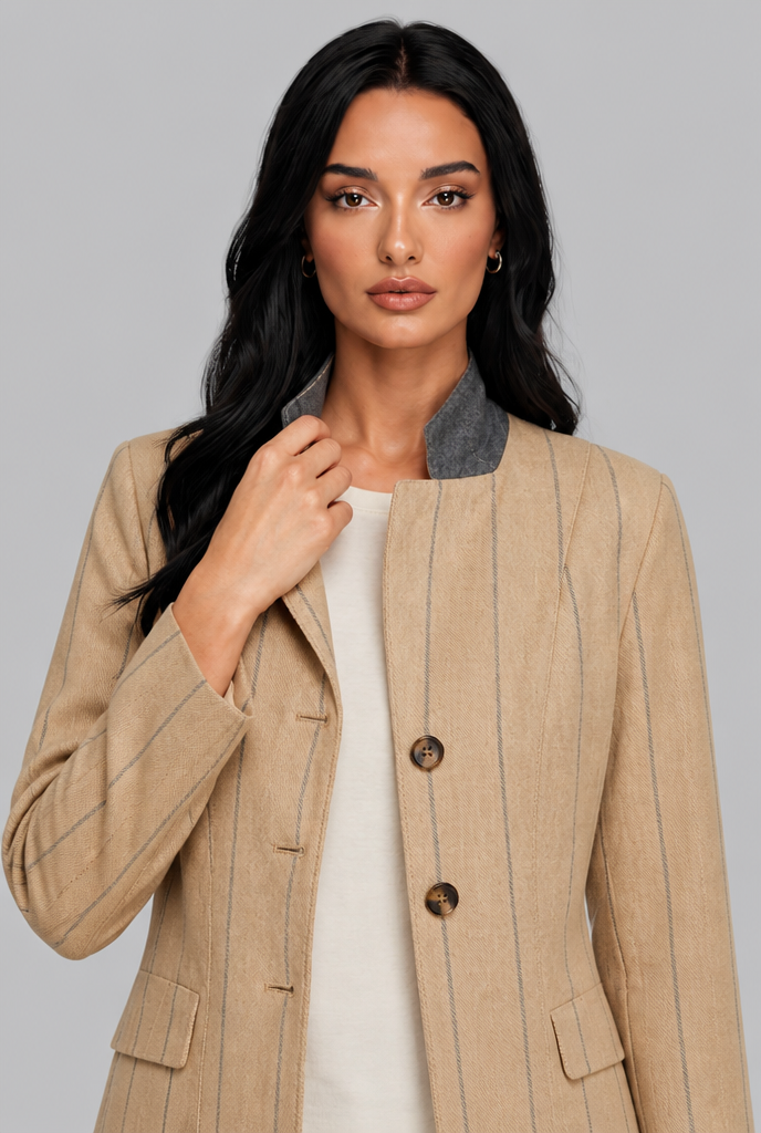Pinstripe Blazer with Contrast Collar