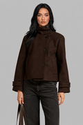 Cropped Wool Jacket with Funnel Neck