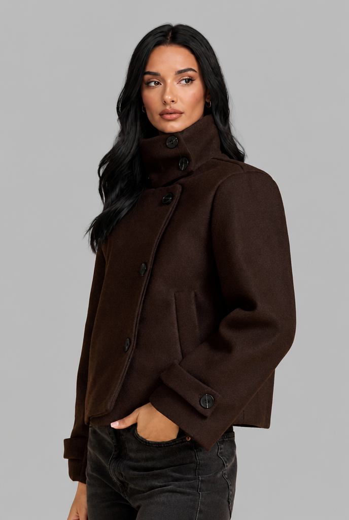 Cropped Wool Jacket with Funnel Neck