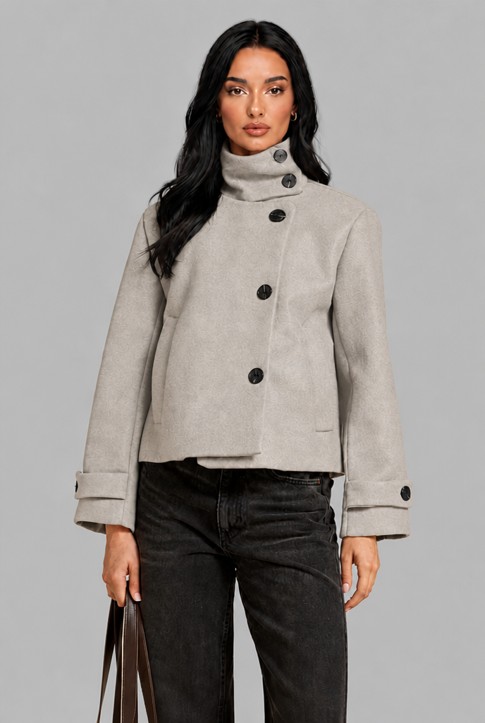 Cropped Wool Jacket with Funnel Neck