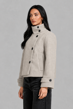 Cropped Wool Jacket with Funnel Neck