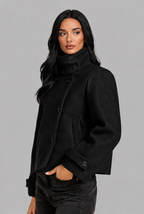 Cropped Wool Jacket with Funnel Neck