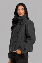 Cropped Wool Jacket with Funnel Neck