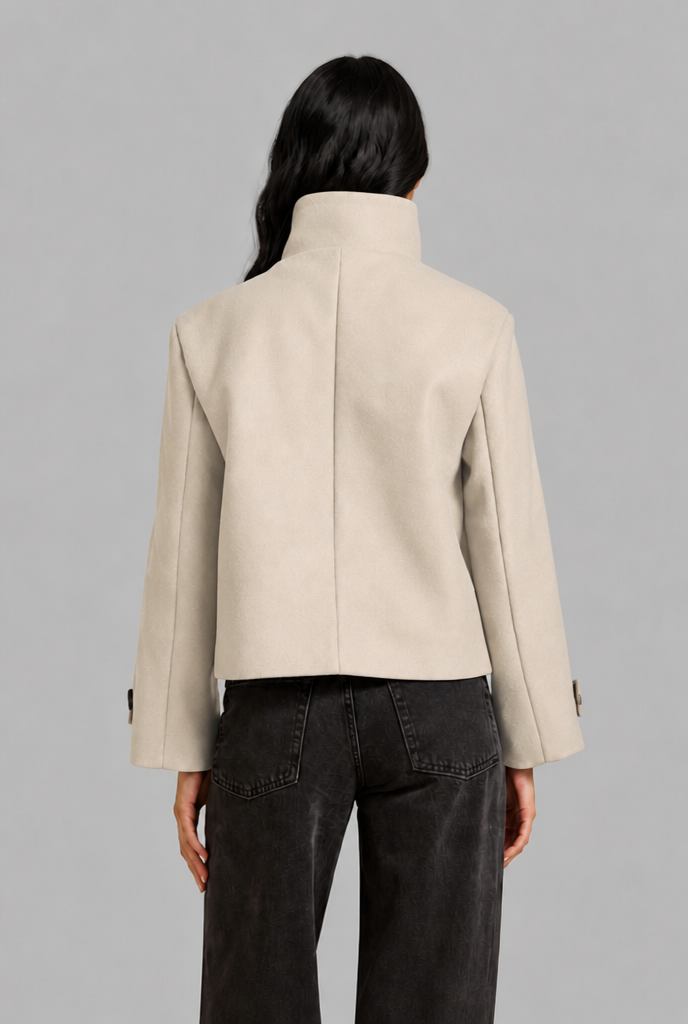 Cropped Wool Jacket with Funnel Neck