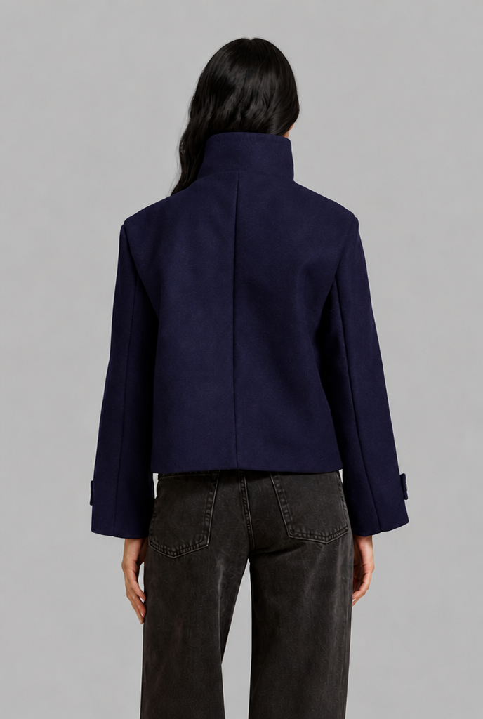 Cropped Wool Jacket with Funnel Neck
