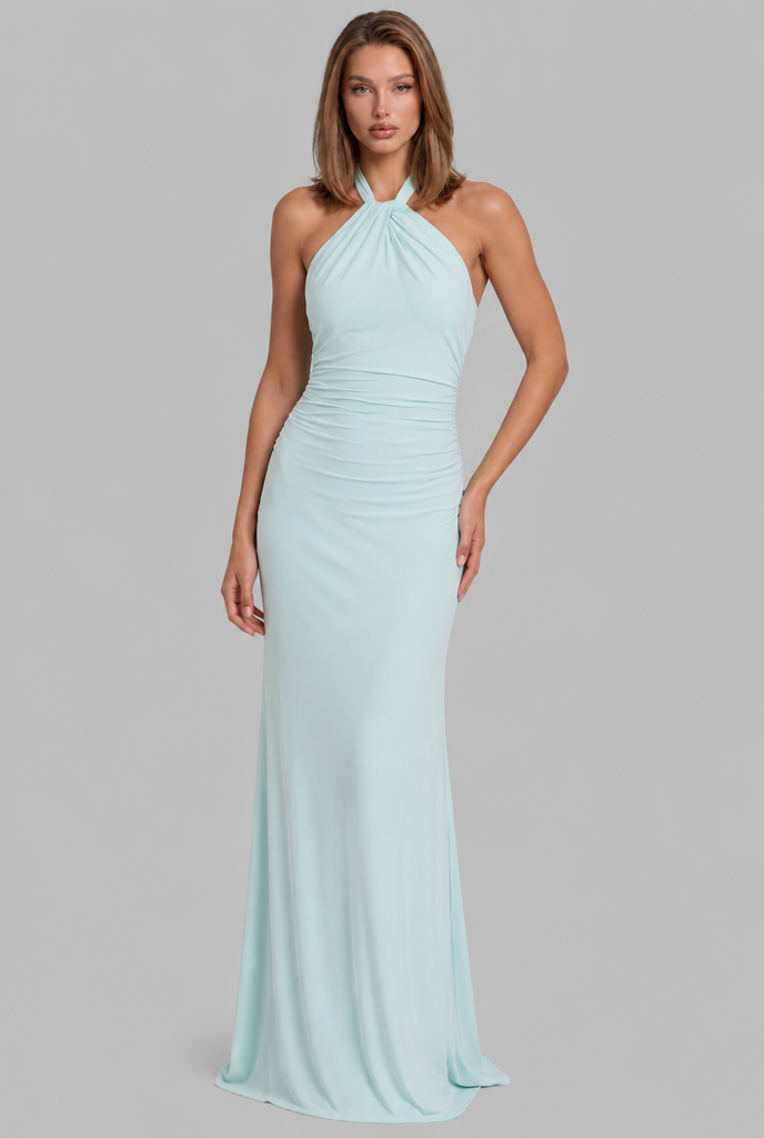 Halter Neck Maxi Dress with Ruched Waist