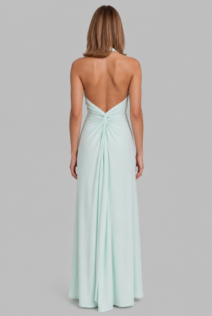 Halter Neck Maxi Dress with Ruched Waist
