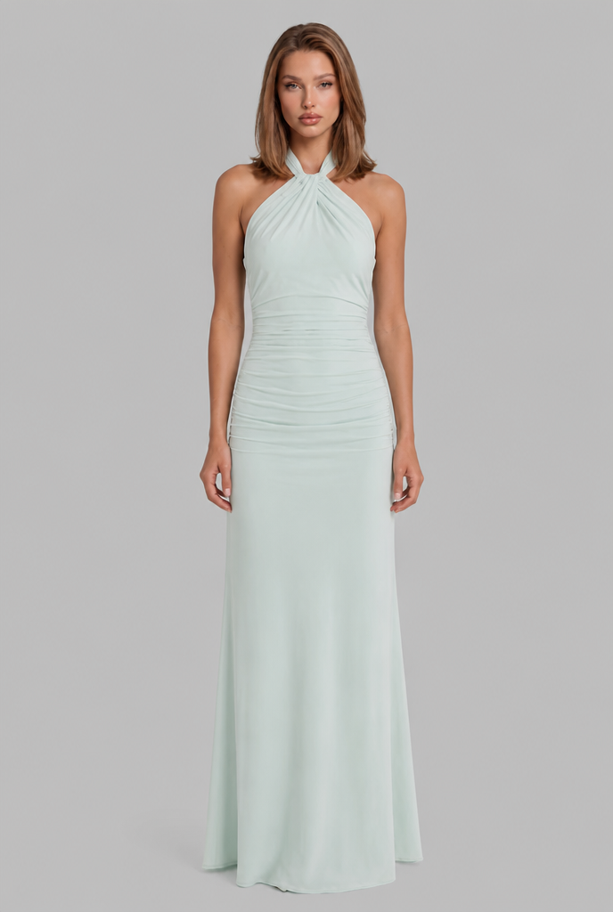 Halter Neck Maxi Dress with Ruched Waist