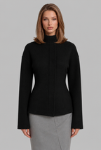 Fitted High Neck Wool Jacket with Flared Cuffs