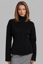 Fitted High Neck Wool Jacket with Flared Cuffs